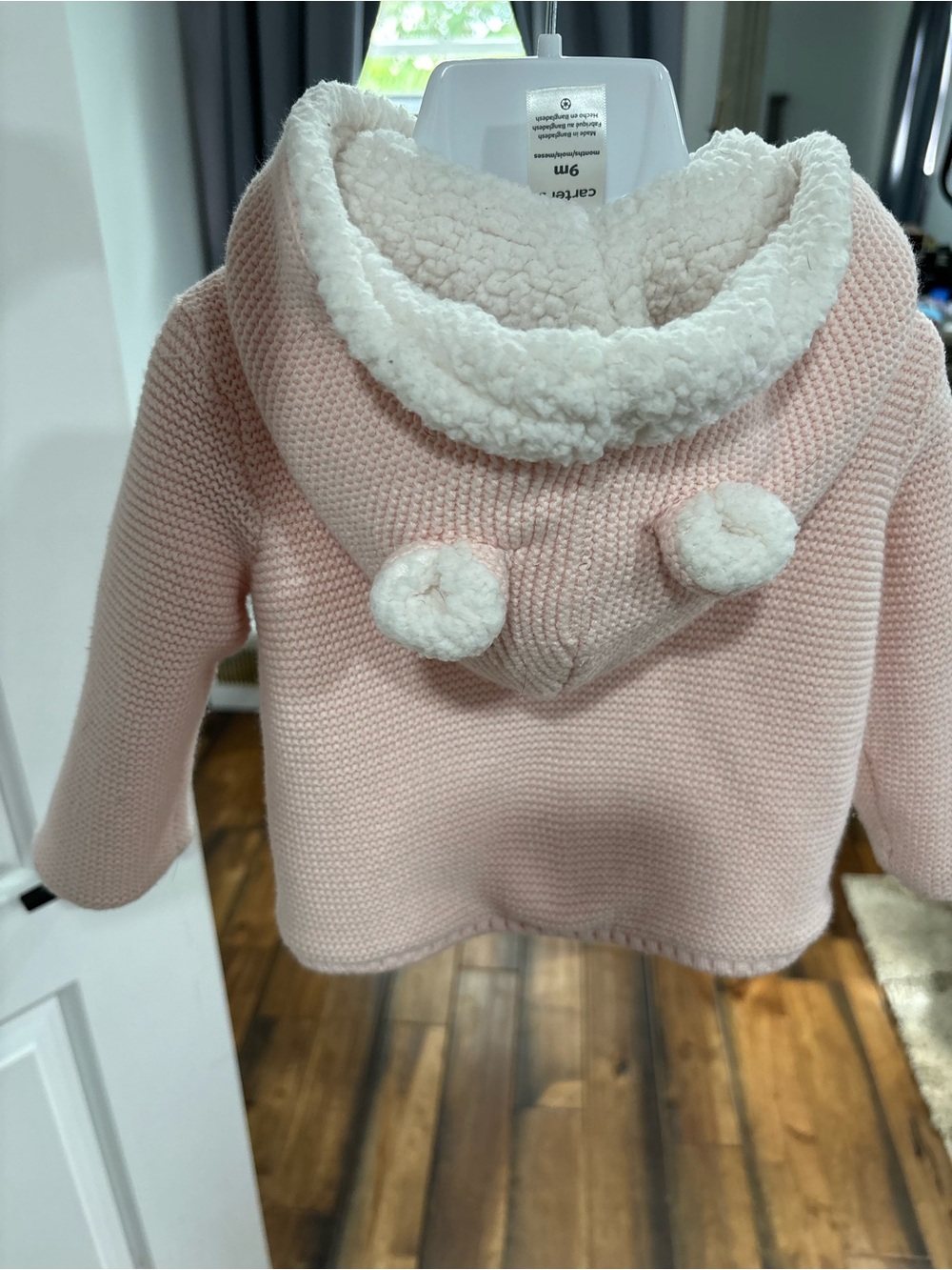 Carter's Baby Pink Knit Hooded Jacket with White Sherpa Trim